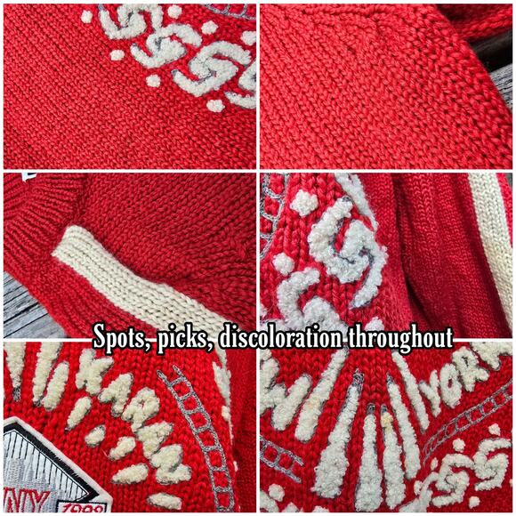 DKNY Jeans Sweater Red Handknit Wool Vintage 90s Donna Karan New York Size M/L - Picture 5 of 10